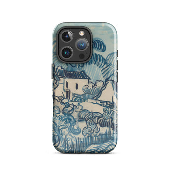 Blue Landscape with Houses - Vincent Van Gogh Phone Case Iphone 16 Pro / Gloss Blue Cream-colored Phone Case Stylized Landscape Design