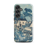 Blue Landscape with Houses - Vincent Van Gogh Phone Case Samsung Galaxy S25 Plus / Gloss Blue Cream-colored Phone Case Stylized Landscape