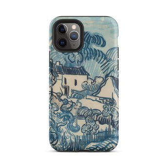 Blue Landscape with Houses - Vincent Van Gogh Phone Case Iphone 11 Pro / Matte Blue Cream-colored Phone Case Stylized Landscape Design