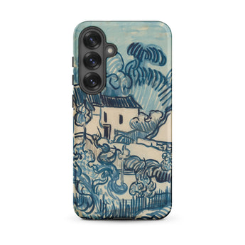 Blue Landscape with Houses - Vincent Van Gogh Phone Case Samsung Galaxy S25 Plus / Matte Blue Cream-colored Phone Case Stylized Landscape