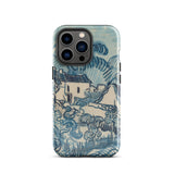 Blue Landscape with Houses - Vincent Van Gogh Phone Case Iphone 13 Pro / Gloss Blue Cream-colored Phone Case Stylized Landscape Design