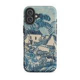 Blue Landscape with Houses - Vincent Van Gogh Phone Case Iphone 16 Plus / Matte Blue Cream-colored Phone Case Stylized Landscape Design