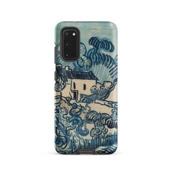Blue Landscape with Houses - Vincent Van Gogh Phone Case Samsung Galaxy S20 / Matte Blue Cream-colored Phone Case Stylized Landscape Design