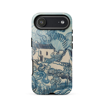Blue Landscape with Houses - Vincent Van Gogh Phone Case Iphone 17 Air / Gloss Blue Cream-colored Phone Case Stylized Landscape Design