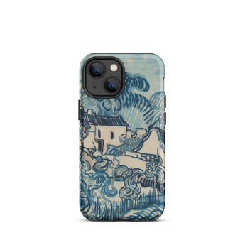 Blue Landscape with Houses - Vincent Van Gogh Phone Case Iphone 13 Mini / Matte Blue Cream-colored Phone Case Stylized Landscape