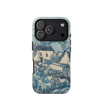 Blue Landscape with Houses - Vincent Van Gogh Phone Case Iphone 17 Pro / Matte Blue Cream-colored Phone Case Stylized Landscape
