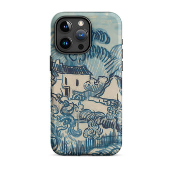 Blue Landscape with Houses - Vincent Van Gogh Phone Case Iphone 15 Pro Max / Matte Blue Cream-colored Phone Case Stylized Sketch-like