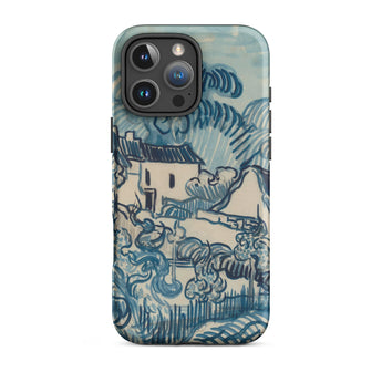 Blue Landscape with Houses - Vincent Van Gogh Phone Case Iphone 16 Pro Max / Matte Blue Cream-colored Phone Case Stylized Sketch-like