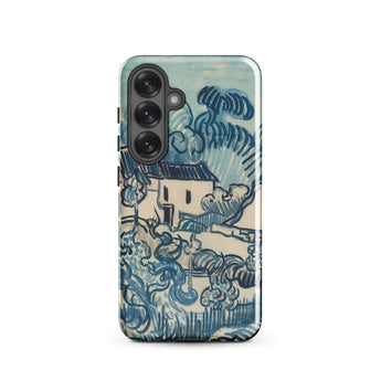 Blue Landscape with Houses - Vincent Van Gogh Phone Case Samsung Galaxy S25 / Gloss Phone Case Stylized Blue Cream Landscape Design