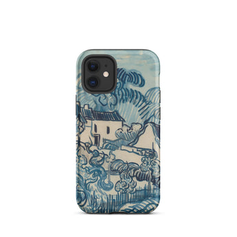 Blue Landscape with Houses - Vincent Van Gogh Phone Case Iphone 12 Mini / Matte Blue White Illustrated Phone Case Stylized Village Scene