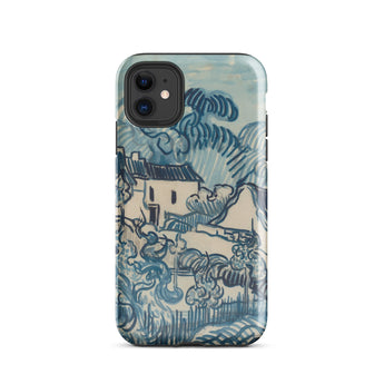 Blue Landscape with Houses - Vincent Van Gogh Phone Case Iphone 11 / Gloss Blue White Illustrated Phone Case Stylized Village Scene Gogh’s