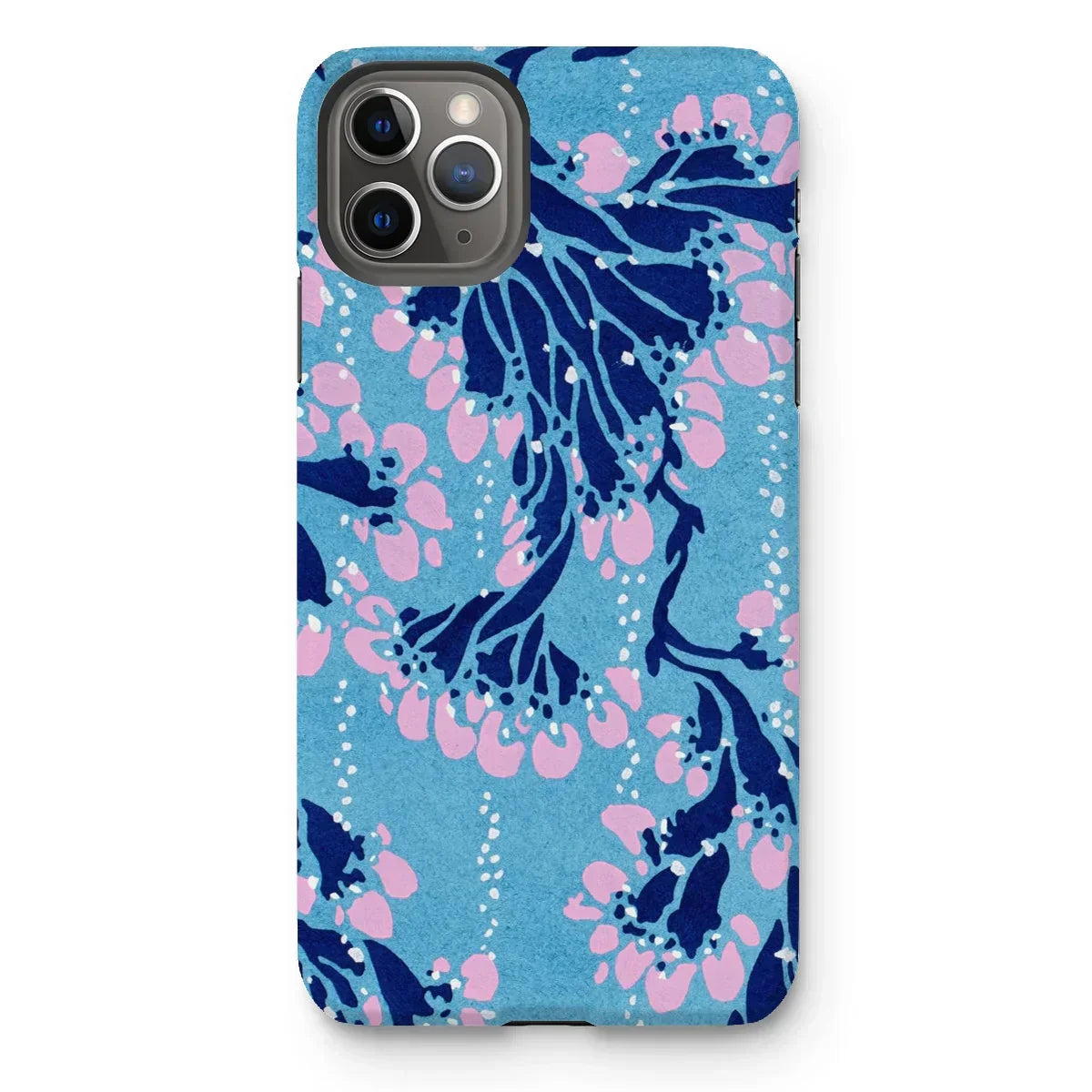 Blue and Pink Pochoir Florals - E.a. Seguy Iphone Case, 11 Pro Max / Matte, Iphone Case Navy Blue Pink Floral Pattern Turquoise