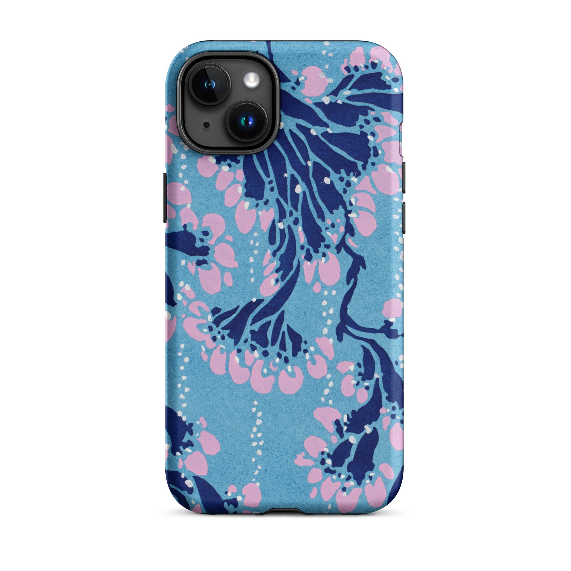Blue and Pink Pochoir Florals E.a. Seguy Iphone Case, 15 Plus / Matte, Blue Floral Patterned Phone Case