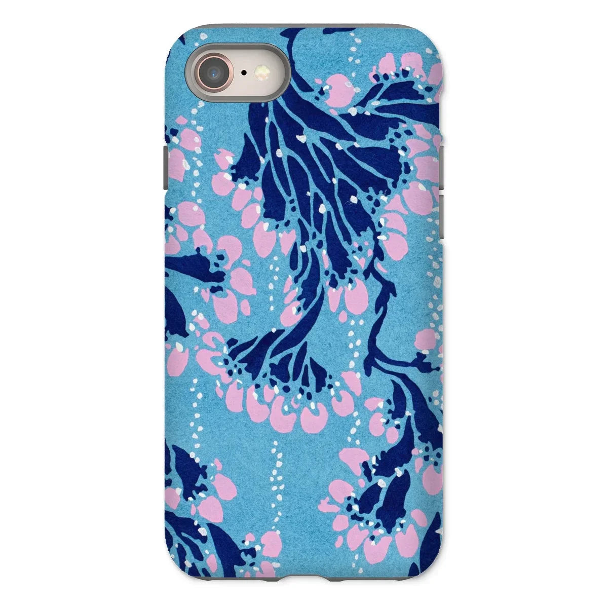 Blue and Pink Pochoir Florals - E.a. Seguy Iphone Case, 8 / Matte, Phone Case Blue Pink Floral Pattern