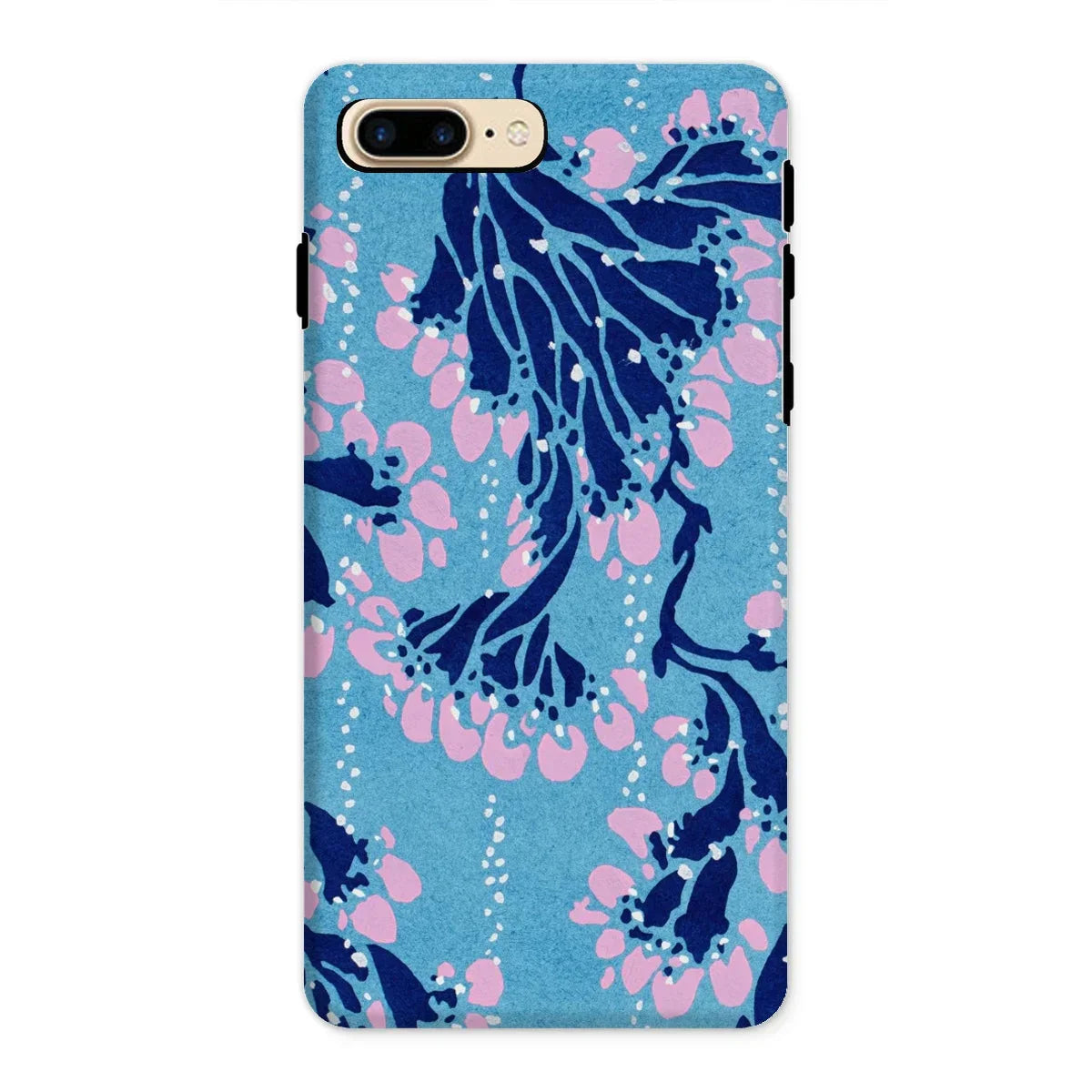 Blue and Pink Pochoir Florals - E.a. Seguy Iphone Case, 8 Plus / Matte, Phone Case Navy Blue Pink Floral Pattern Turquoise