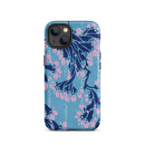 Blue and Pink Pochoir Florals - E.a. Seguy Phone Case Iphone 13 / Matte Blue Floral Patterned Phone Case Indigo Blooms Drifts, Pink Pochoir