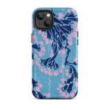 Blue and Pink Pochoir Florals - E.a. Seguy Phone Case Iphone 14 Plus / Matte Floral Patterned Phone Case Indigo Blooms Drifts, Pink Pochoir