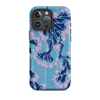 Blue and Pink Pochoir Florals - E.a. Seguy Phone Case Iphone 16 Pro Max / Matte Floral Patterned Phone Case Indigo Blooms Drifts, Pink