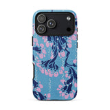 Blue and Pink Pochoir Florals - E.a. Seguy Phone Case Iphone 17 Pro Max / Matte Blue Floral Phone Case Pink Navy Accents Durable Indigo