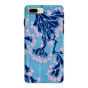Blue and Pink Pochoir Florals - E.a. Seguy Phone Case Iphone 8 Plus / Matte Phone Case Navy Blue Pink Floral Pattern Turquoise Indigo