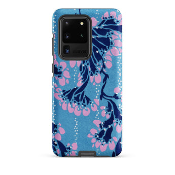 Blue and Pink Pochoir Florals - E.a. Seguy Phone Case Samsung Galaxy S20 Ultra / Matte Vibrant Blue Phone Case Floral Pattern Pink Blossoms