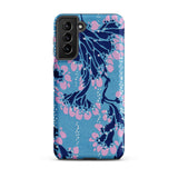 Blue and Pink Pochoir Florals - E.a. Seguy Phone Case Samsung Galaxy S21 Plus / Matte Vibrant Blue Phone Case Adorned Delicate Pattern Pink