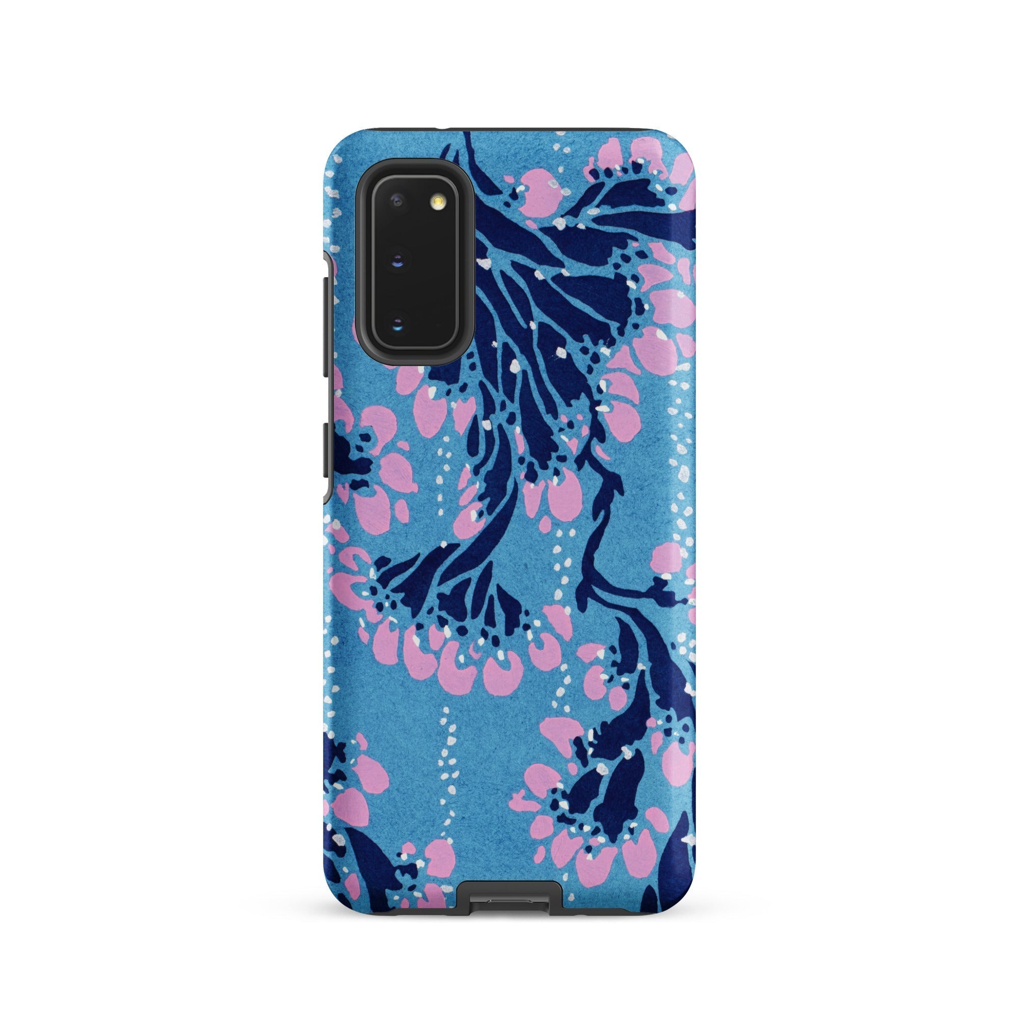 Blue and Pink Pochoir Florals E.a. Seguy Samsung Case, Galaxy S20 / Matte, Blue Smartphone Case Dark Pink Floral Pattern