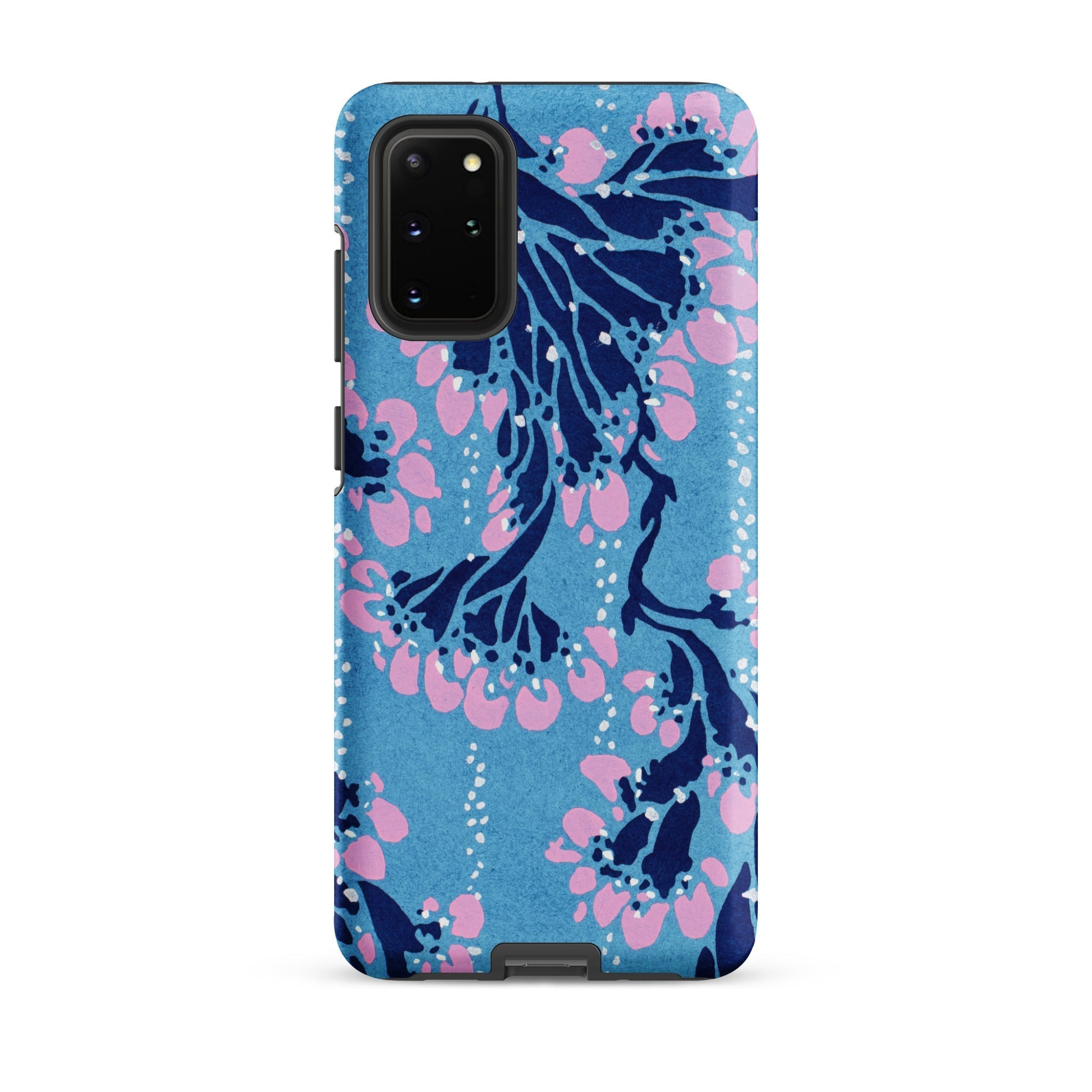 Blue and Pink Pochoir Florals E.a. Seguy Samsung Case, Galaxy S20 Plus / Matte, Smartphone Blue Case Floral Pattern Pink Dark Blossoms