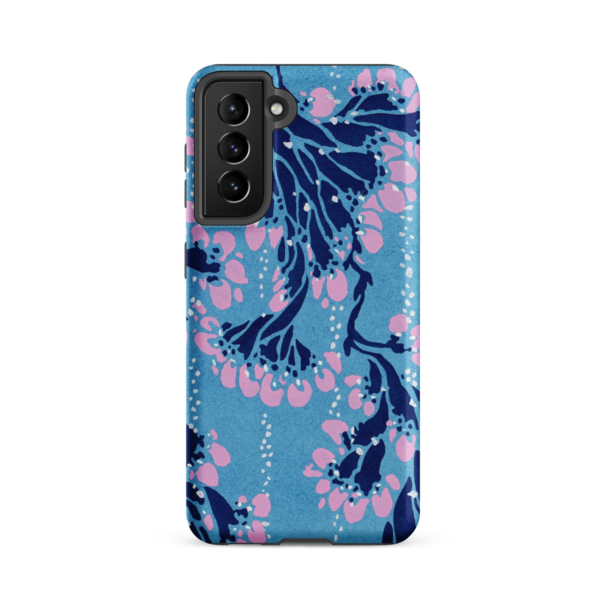 Blue and Pink Pochoir Florals E.a. Seguy Samsung Case, Galaxy S21 Fe / Matte, Blue Phone Case Navy Pink Floral Pattern Black