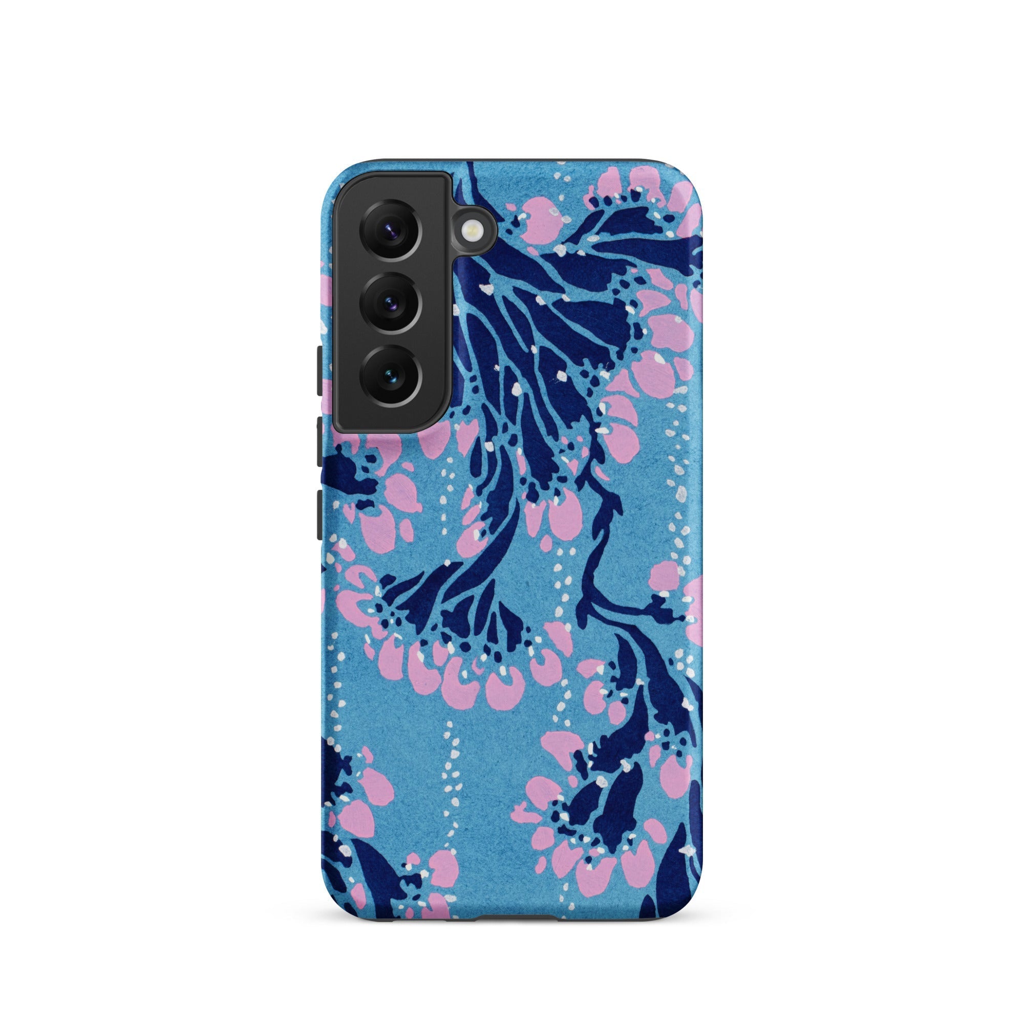Blue and Pink Pochoir Florals E.a. Seguy Samsung Case, Galaxy S22 / Matte, Blue Phone Case Navy Pink Floral Pattern
