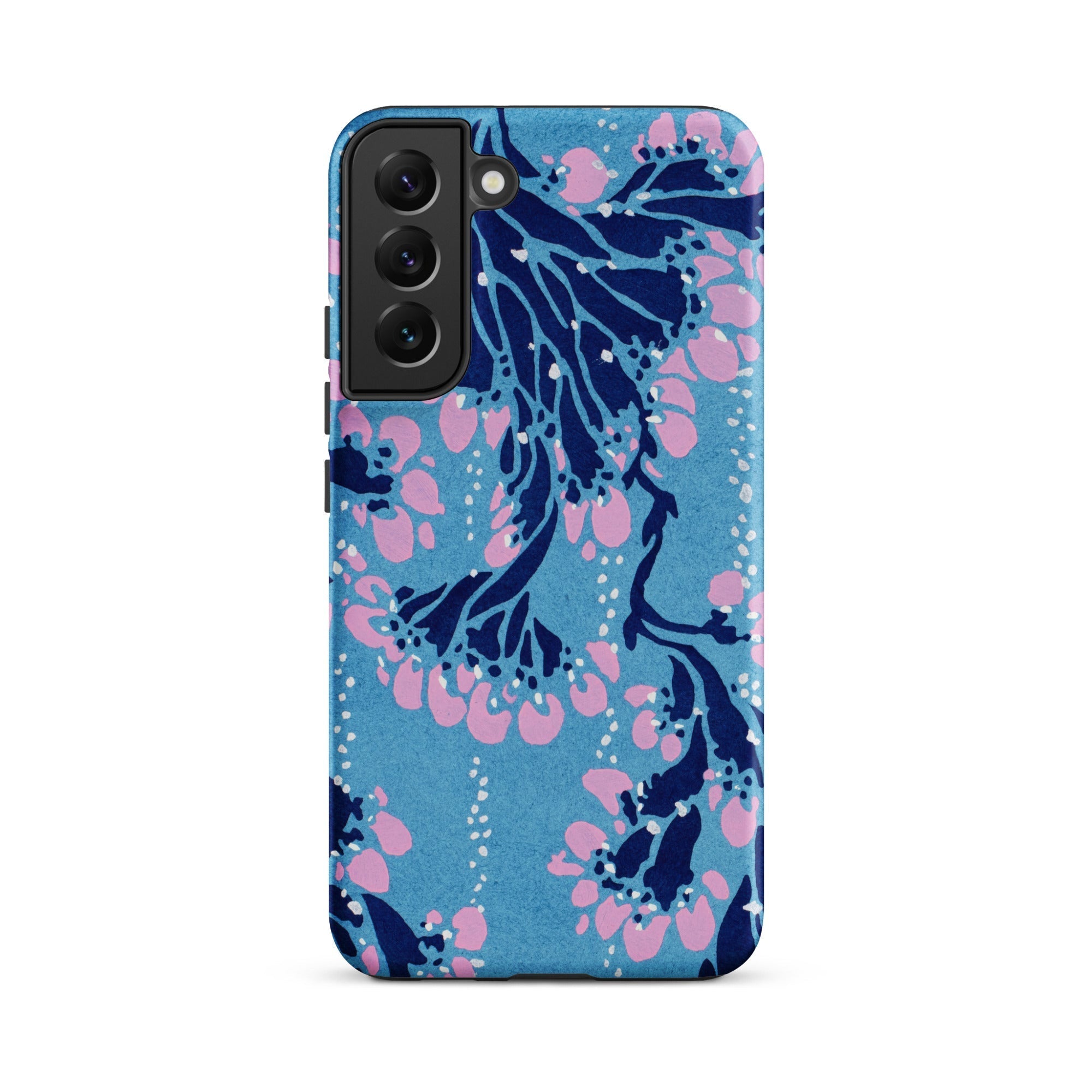Blue and Pink Pochoir Florals E.a. Seguy Samsung Case, Galaxy S22 Plus / Matte, Blue Phone Case Pink Dark Floral Pattern