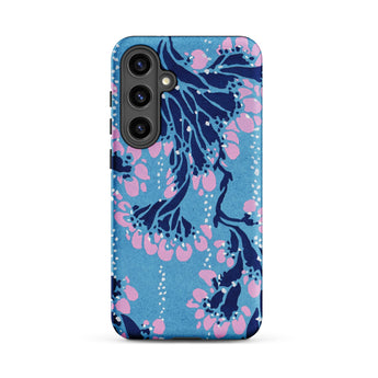 Blue and Pink Pochoir Florals - E.a. Seguy Samsung Case, Galaxy S24 Plus / Matte, Blue Phone Case Pink Dark Floral Pattern Vertical