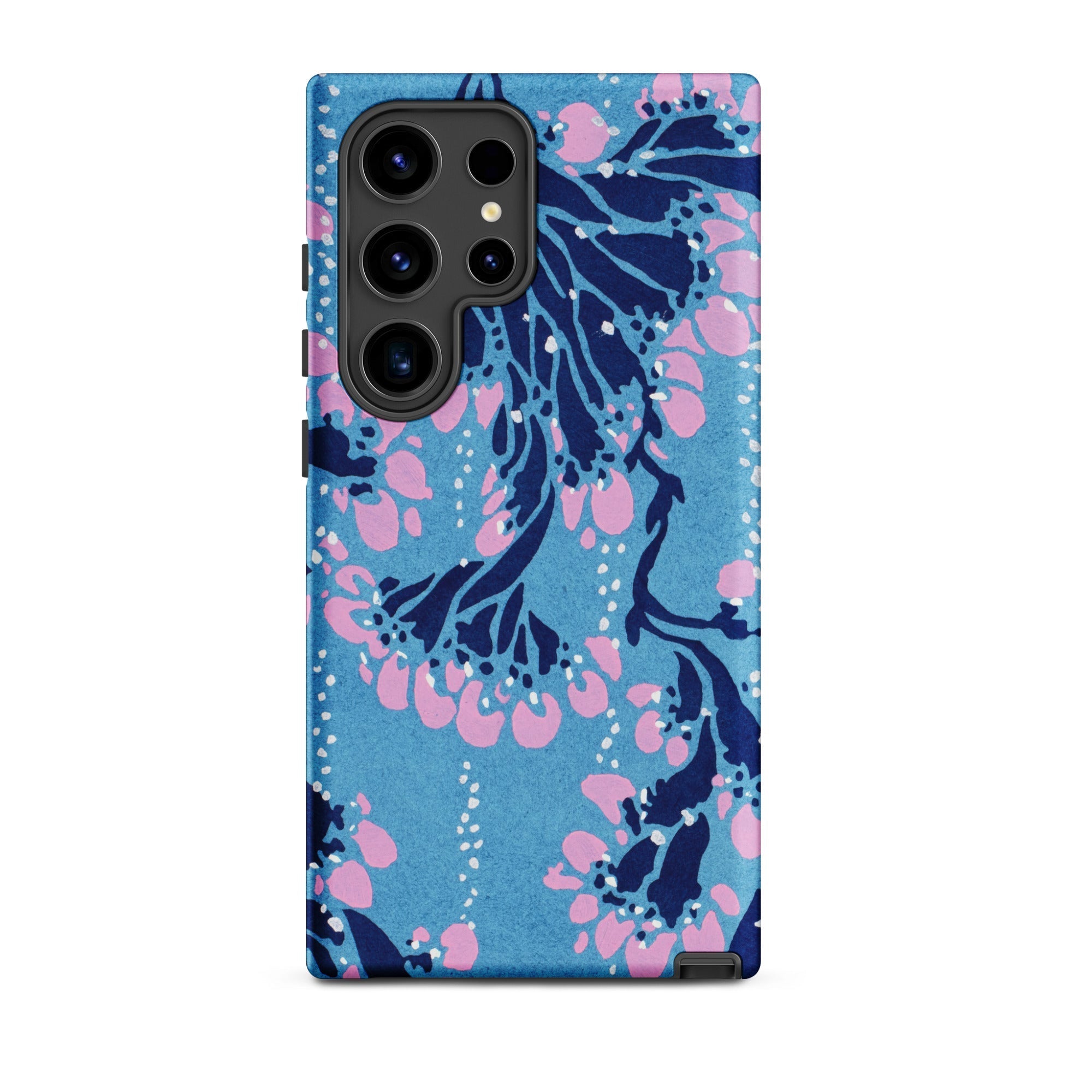 Blue and Pink Pochoir Florals E.a. Seguy Samsung Case, Galaxy S24 Ultra / Matte, Blue Phone Case Pink Dark Floral Pattern