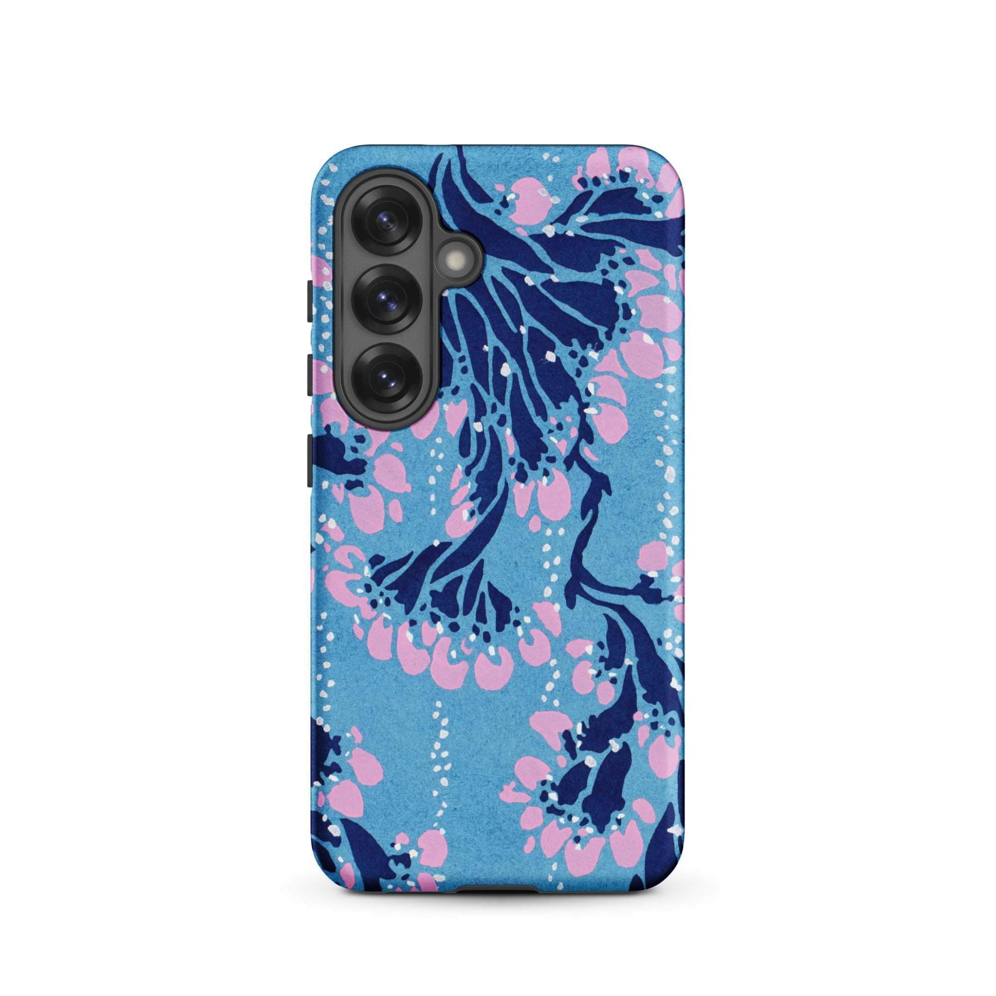 Blue and Pink Pochoir Florals E.a. Seguy Samsung Case, Galaxy S25 / Matte, Smartphone Light Blue Case Pink Dark Floral Pattern