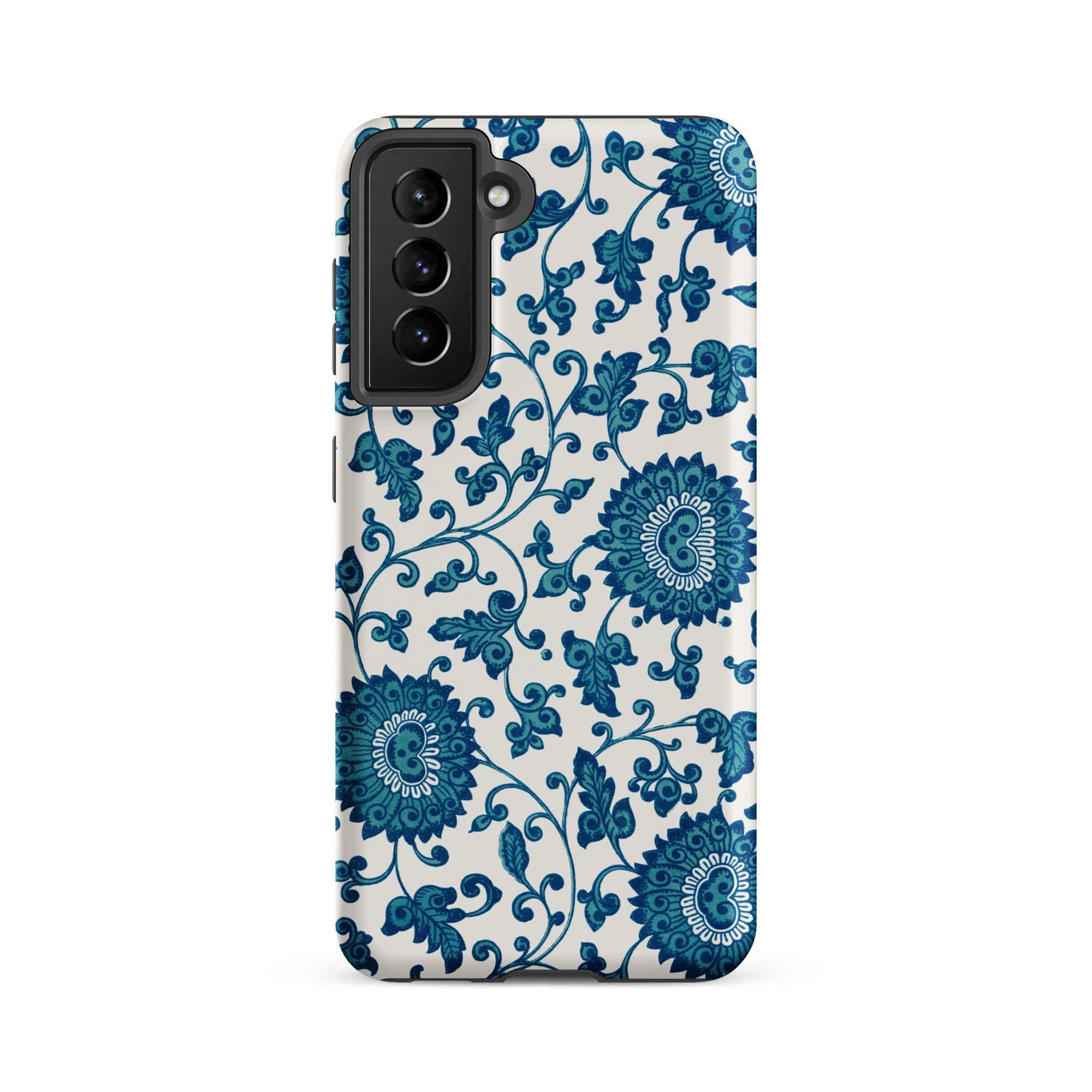 Blue and White Floral Pattern Owen Jones Samsung Case, Galaxy S21 Fe / Matte, White Smartphone Case Blue Floral Pattern