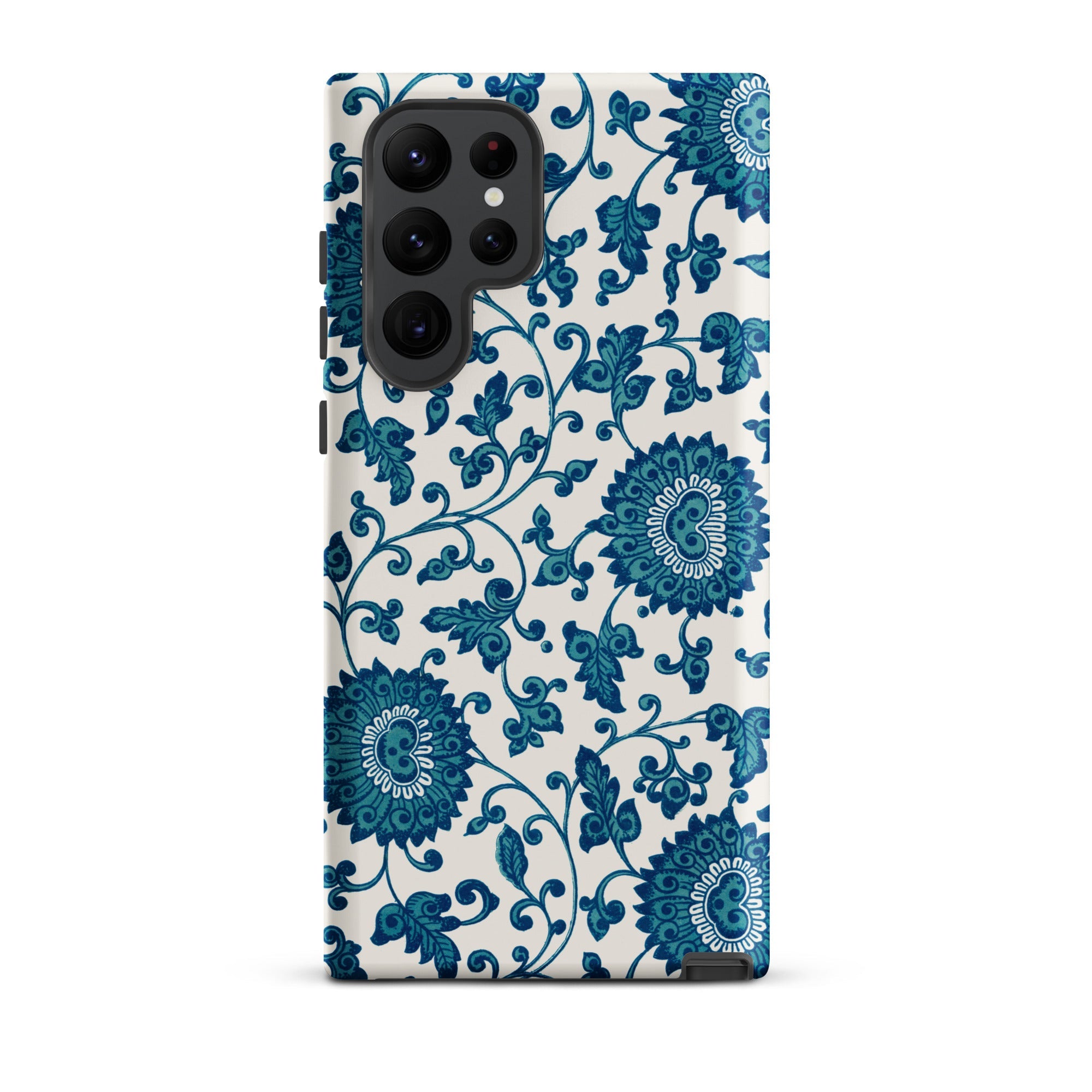 Blue and White Floral Pattern Owen Jones Samsung Case, Galaxy S22 Ultra / Matte, White Smartphone Case Blue Floral Pattern