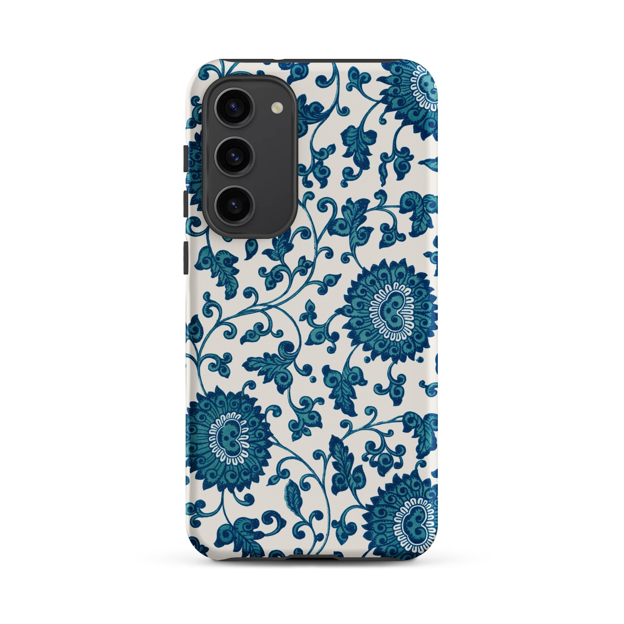 Blue and White Floral Pattern Owen Jones Samsung Case, Galaxy S23 Plus / Matte, White Smartphone Case Blue Floral Pattern Black Camera