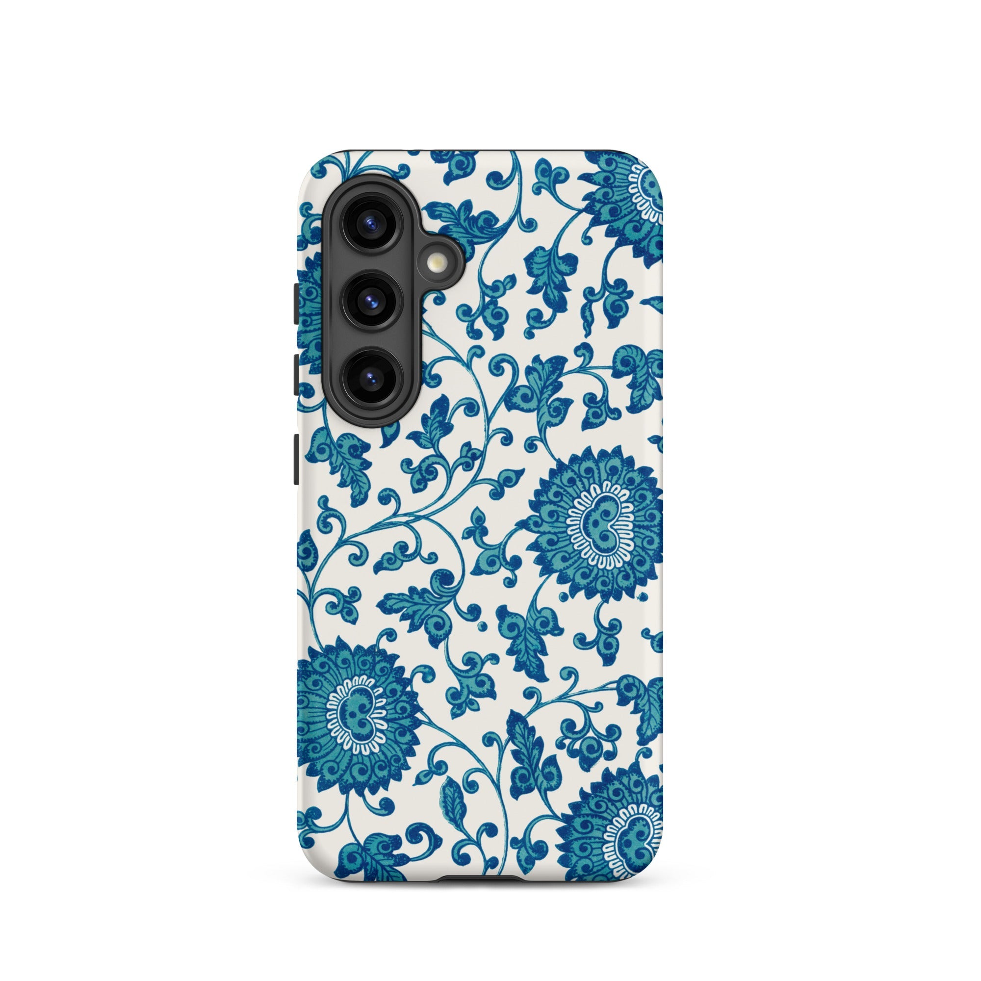 Blue and White Floral Pattern Owen Jones Samsung Case, Galaxy S24 / Matte, White Smartphone Case Blue Floral Pattern