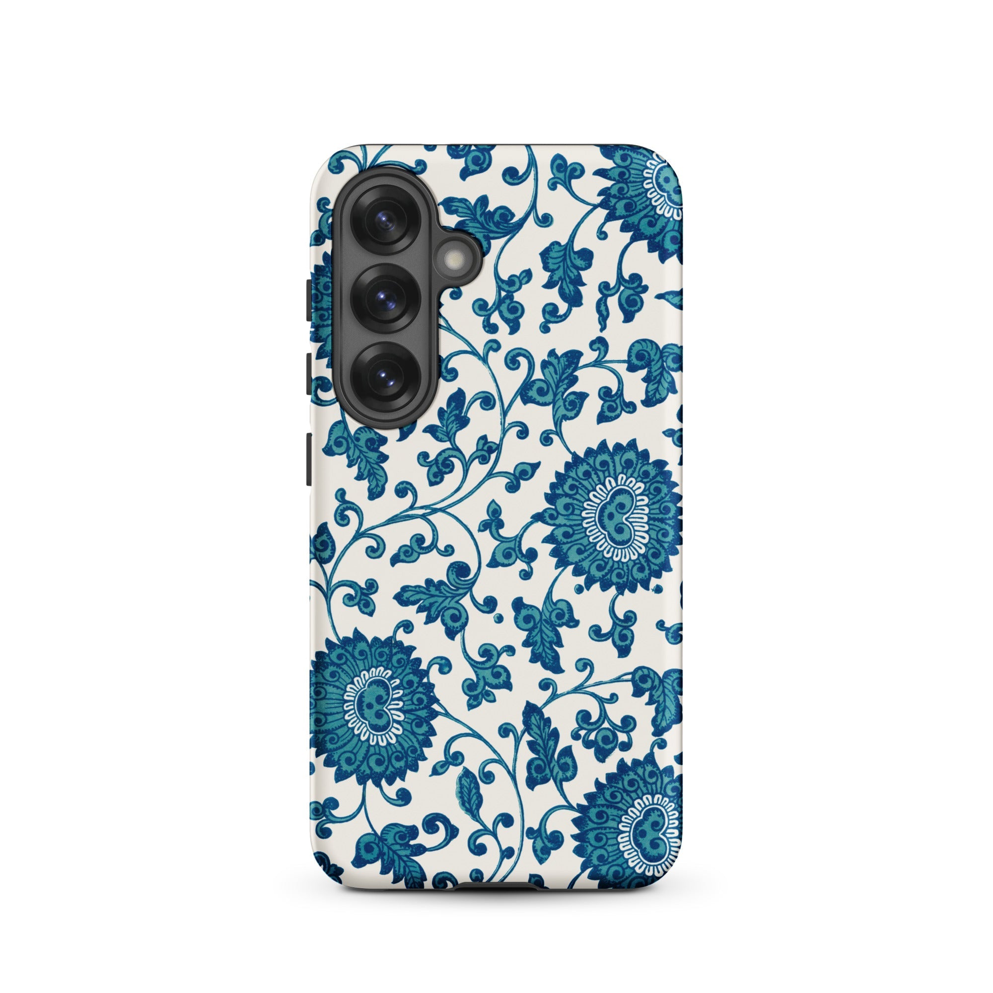 Blue and White Floral Pattern Owen Jones Samsung Case, Galaxy S25 / Matte, White Smartphone Case Blue Floral Pattern
