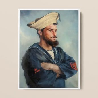 Bluejacket Hms ?Comus’ - Attributed to Louise Caroline Alberta Art Print / Canvas Framed Oil Painting Bearded Sailor Navy Blue Uniform Hms C
