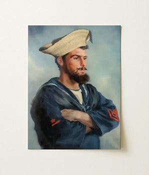 Framed Oil Painting Bearded Sailor Navy Blue Uniform Hms Comus, Royal Bluejacket, Nineteenth-century Enlisted Man, Louise Caroline Alberta,