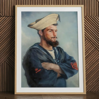 Bluejacket Hms ?Comus’ - Attributed to Louise Caroline Alberta Art Print / Canvas Framed Portrait Bearded Sailor Navy Blue Uniform Red Hms C