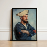 Bluejacket Hms ?Comus’ - Attributed to Louise Caroline Alberta Art Print / Canvas Framed Portrait Bearded Sailor Navy Blue Uniform Red Comus,
