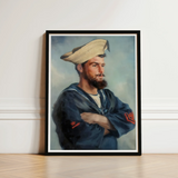 Bluejacket Hms ?Comus’ - Attributed to Louise Caroline Alberta Art Print / Canvas Framed Portrait Bearded Sailor Navy Blue Uniform Red Comus,