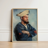 Bluejacket Hms ?Comus’ - Attributed to Louise Caroline Alberta Art Print / Canvas Framed Portrait Bearded Man Navy Uniform Straw Hat Comus, R