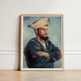 Bluejacket Hms ?Comus’ - Attributed to Louise Caroline Alberta Art Print / Canvas Framed Portrait Bearded Man Navy Attire Straw Hat Comus, R