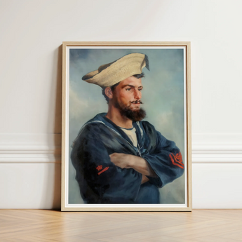 Bluejacket Hms ?Comus’ - Attributed to Louise Caroline Alberta Art Print / Canvas Framed Portrait Bearded Man Navy Attire Straw Hat Comus, R