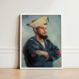 Bluejacket Hms ?Comus’ - Attributed to Louise Caroline Alberta Art Print / Canvas Framed Portrait Bearded Sailor Navy Blue Uniform Red Comus,