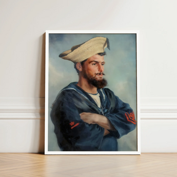 Bluejacket Hms ?Comus’ - Attributed to Louise Caroline Alberta Art Print / Canvas Framed Portrait Bearded Sailor Navy Blue Uniform Red Comus,