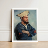 Bluejacket Hms ?Comus’ - Attributed to Louise Caroline Alberta Art Print / Canvas Framed Portrait Bearded Man Navy Attire Arms Crossed Comus,
